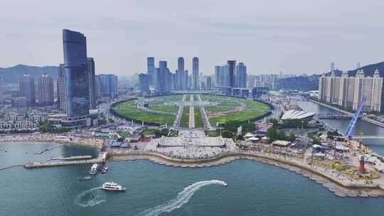 大连星海湾海水浴场城市海岸线航拍