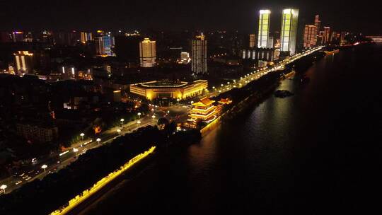 航拍湖南长沙夜景湘江夜景视频素材模板下载