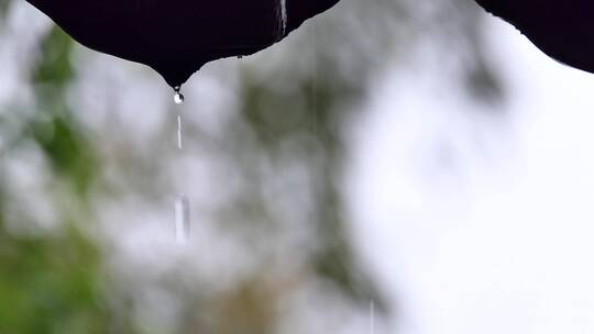 阴天瓦沿雨水滴落屋檐雨水降雨