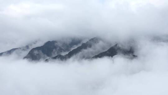 航拍浙江湖州安吉山区清晨高山大雾