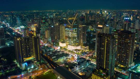 泰国曼谷夜景鸟瞰天际线