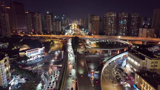 航拍城市高架立交桥夜景