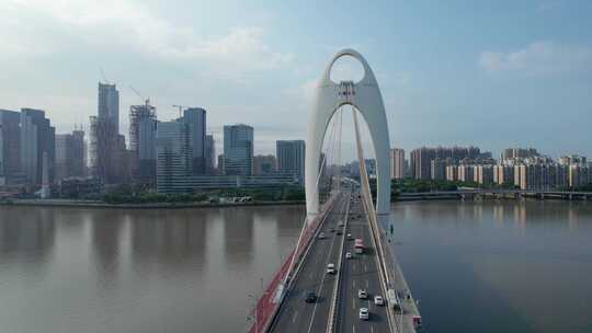 广州珠江CBD猎德大桥清晨视频素材模板下载