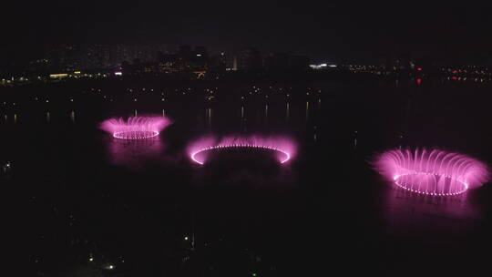 南昌九龙湖亚洲最大音乐喷泉震撼夜景航拍视频素材模板下载