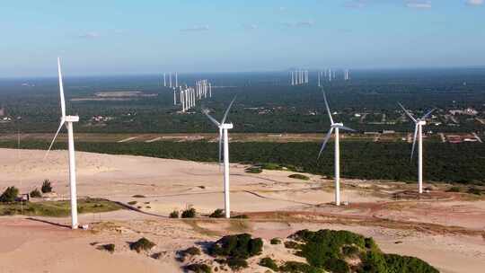 Canoa Quebrada Beach Ceara巴西的风力发电厂涡轮机。绿色能源。