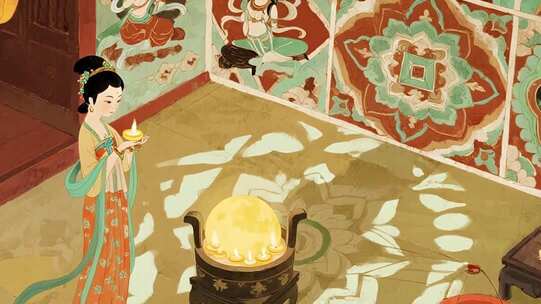 古风女子持烛室内场景
