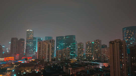 夜晚繁华都市居民楼灯光