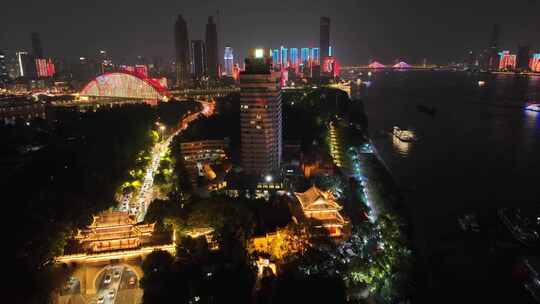 湖北武汉晴川阁景区航拍夜晚夜景汉阳区洗马