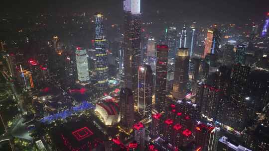 广州珠江新城花城广场航拍夜晚夜景高楼大厦视频素材模板下载