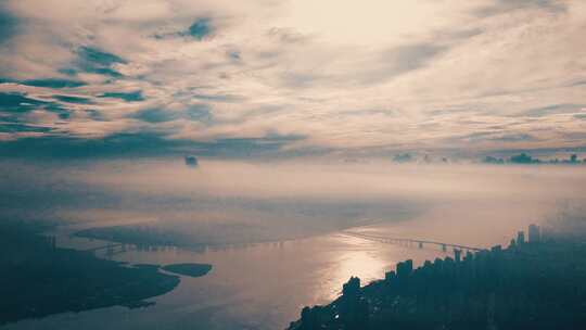 温州清晨平流雾延时航拍视频素材模板下载