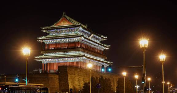 北京前门正阳楼夜景延时