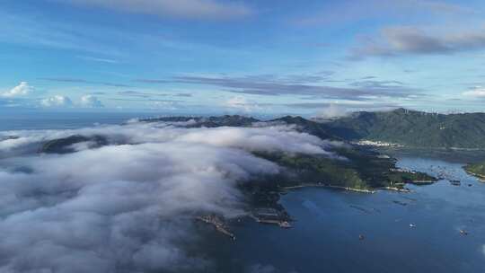 广东汕头南澳岛海上岛屿清晨云海航拍