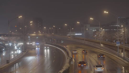 城市夜晚雪景 冬天雪景夜晚