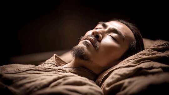 唐朝男子山巅静思眺望远方