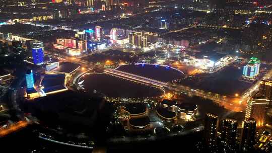 航拍延时扬州明月湖京华城商圈车流夜景视频素材模板下载