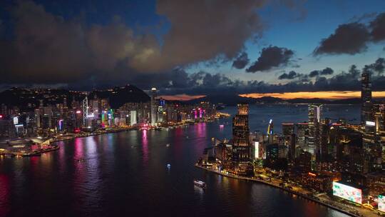 航拍中国香港维多利亚港现代城市夜景