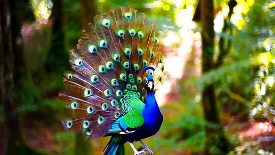 森林中开屏的孔雀