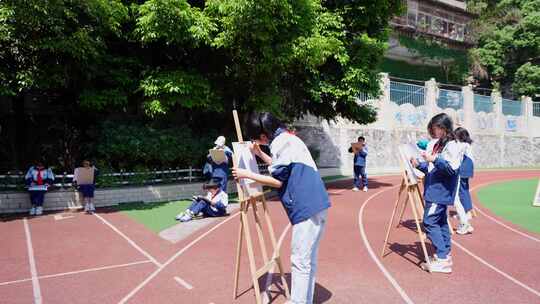 绘画课 学生野外写生视频素材模板下载