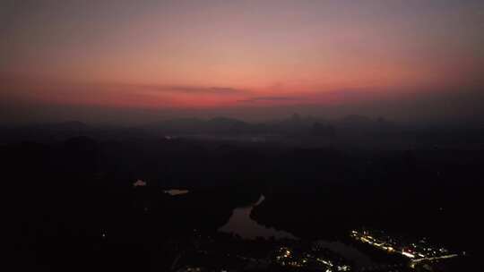 广东韶关丹霞山5A景区晚霞日落夕阳航拍