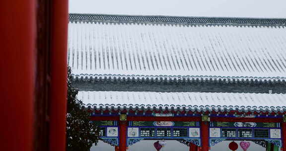 冬季雪中传统建筑古风园林庭院