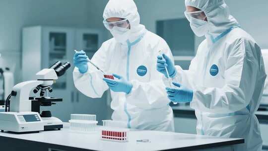 实验室人员操作显微镜与科技设备场景