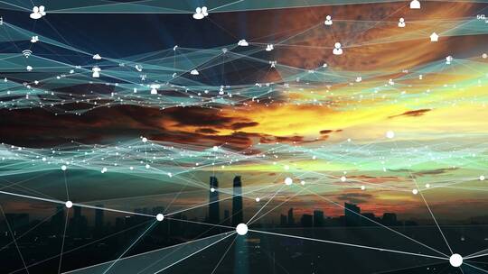 5g网络信号覆盖的科技城背景视频素材模板下载