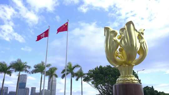 香港特别行政区区旗与国旗视频素材模板下载