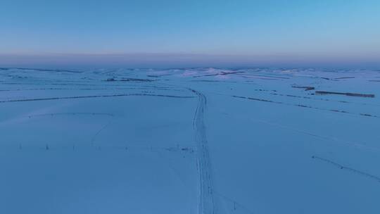 内蒙古雪原雪景夕阳余晖航拍