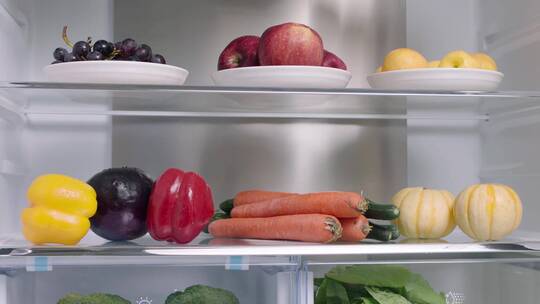 打开各种型号冰箱展示里面的食材
