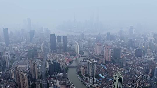 航拍上海城市空气污染雾霾环境视频素材模板下载