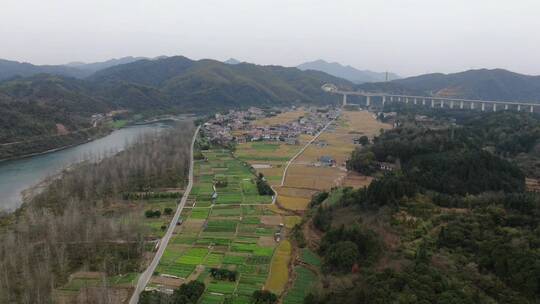 航拍田园乡村农田农田种植