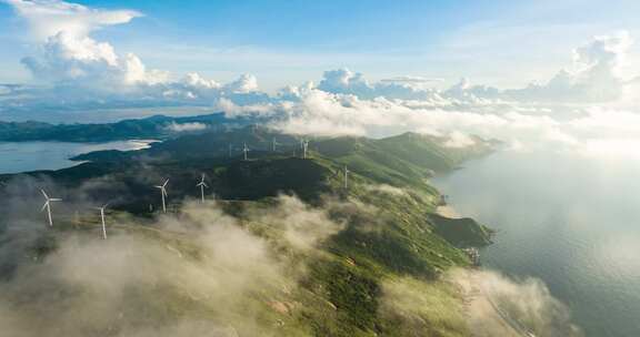 4K广东上川岛风力发电绿色能源航拍延时