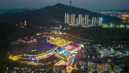 梧州明朝两广总督府夜景航拍延时视频视频素材模板下载