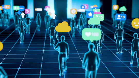 带有社交媒体图标的数字人物