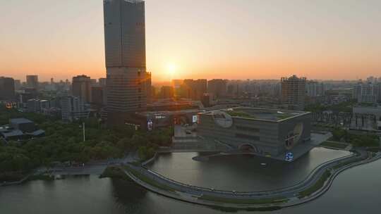 上海嘉定区嘉定新城日落黄昏傍晚城市风光