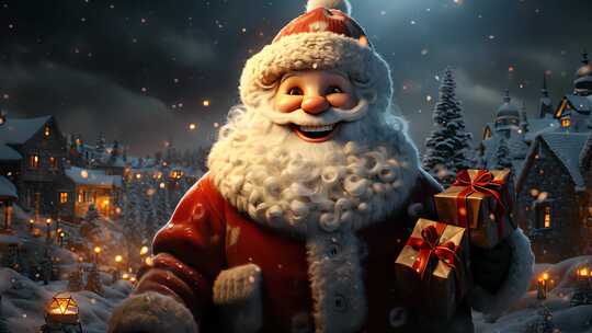 圣诞节圣诞老人抱着礼物微笑视频素材模板下载