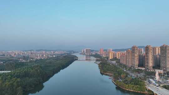 惠东县航拍西枝江河流两岸建筑风光