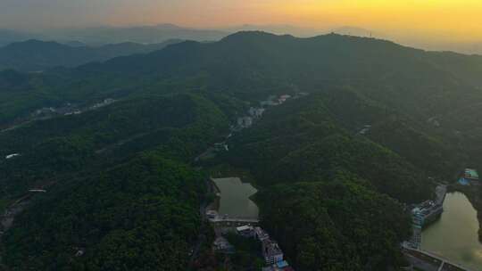 航拍广州日出白云山广州城市晨曦剪影