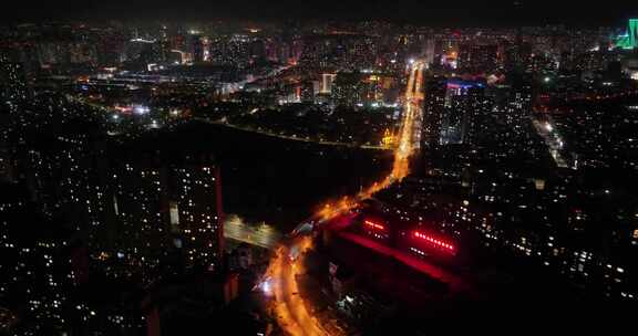 大连海滨旅游路夜景航拍