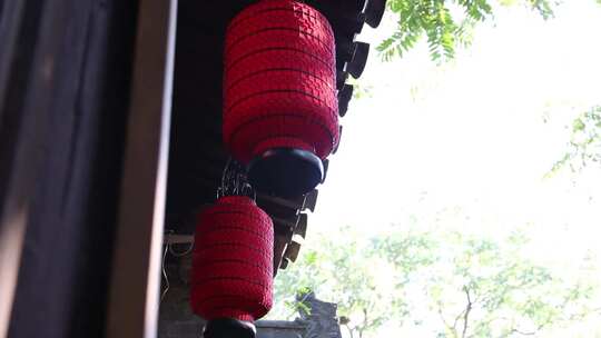 老北京四合院红灯笼瓦片屋檐庭院