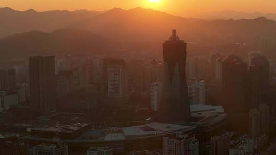 杭州风光地标建筑西湖文化广场夕阳航拍