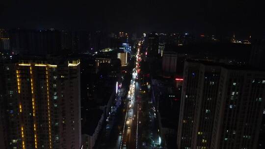 航拍湖南岳阳巴陵西路商业街夜景