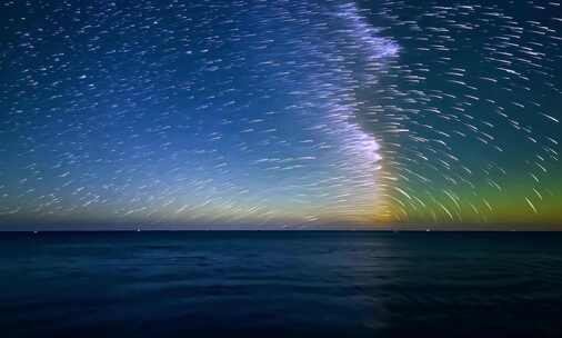 海面夜空星轨移动的延时摄影