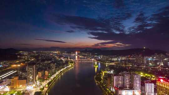 广东韶关城市夜景全景航拍延时4K