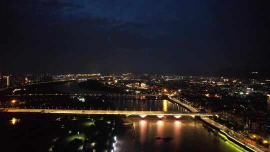 福建泉州晋江大桥田安大桥夜景灯光交通航拍