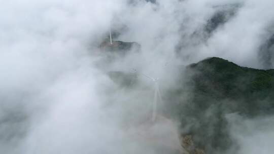 航拍穿云海清洁能源风力发电风车视频素材模板下载