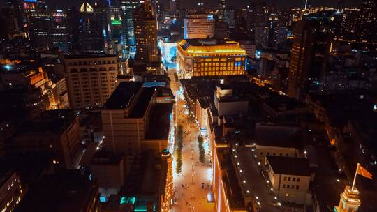 上海南京东路步行街夜景航拍