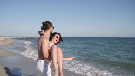 情侣，携带，海滩，浪漫