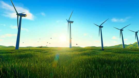 草原新能源风力发电风车旋转