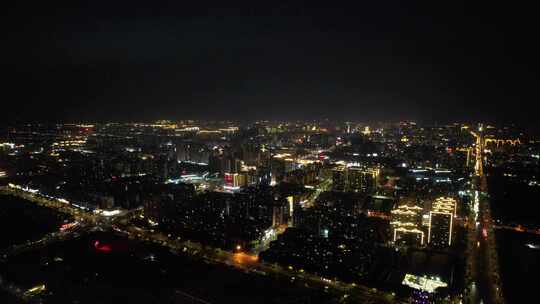 河南商丘城市大景夜景灯光航拍